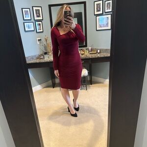 Ann Taylor Elegant Long Sleeve Wine Dress size S